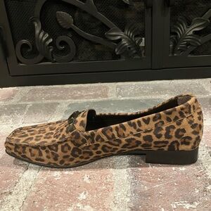 Stuart Weitzman Leopard Animal Print Loafers with Topaz Jewels